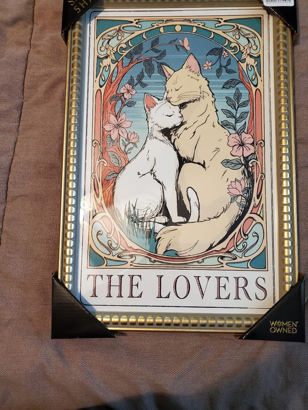 New Sapna Shah Framed Wall Art 2 Cats “The Lovers” 18”x 12” Home Decor